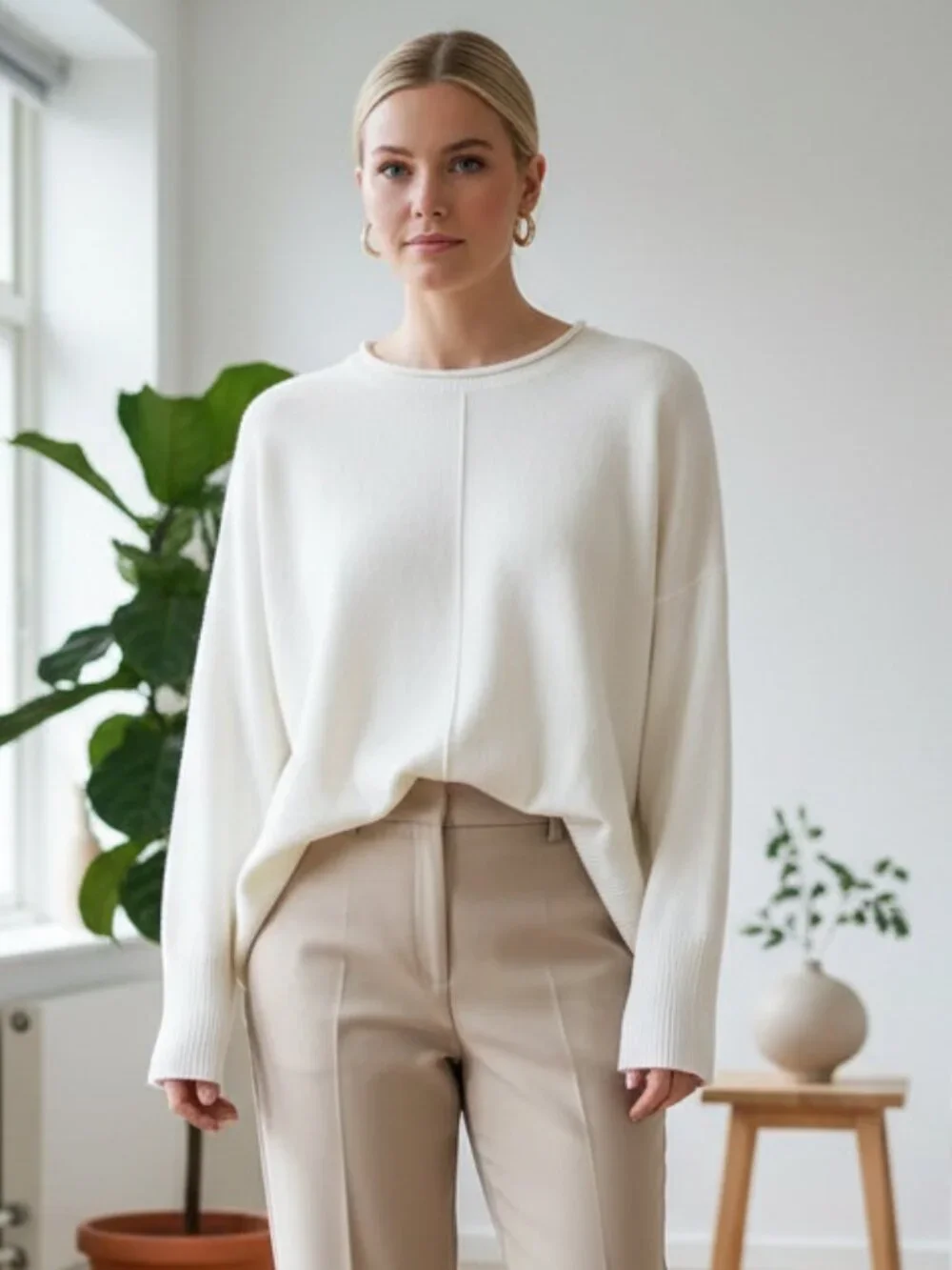 French Connection S Women's Sweater Cream Ivory Oversized Scandi Minimalist Boho